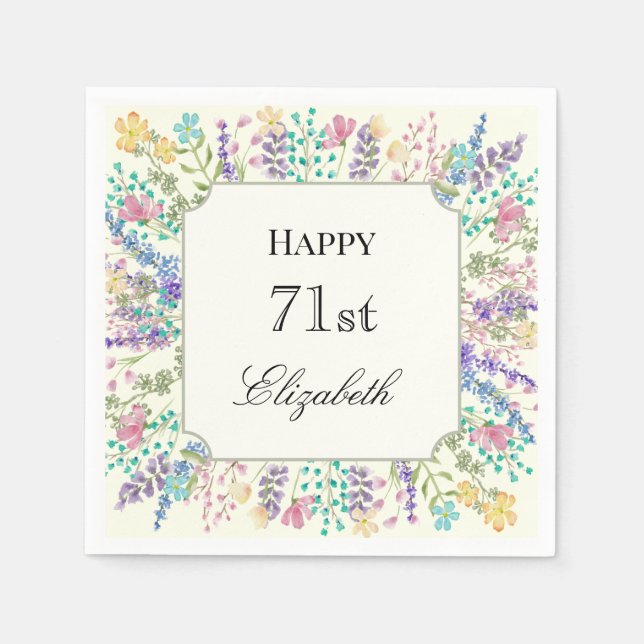 Colourful Floral 71st Birthday Napkin (Front)