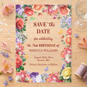 Colourful Floral 71st Birthday Party Save the Date Acrylic Invitations