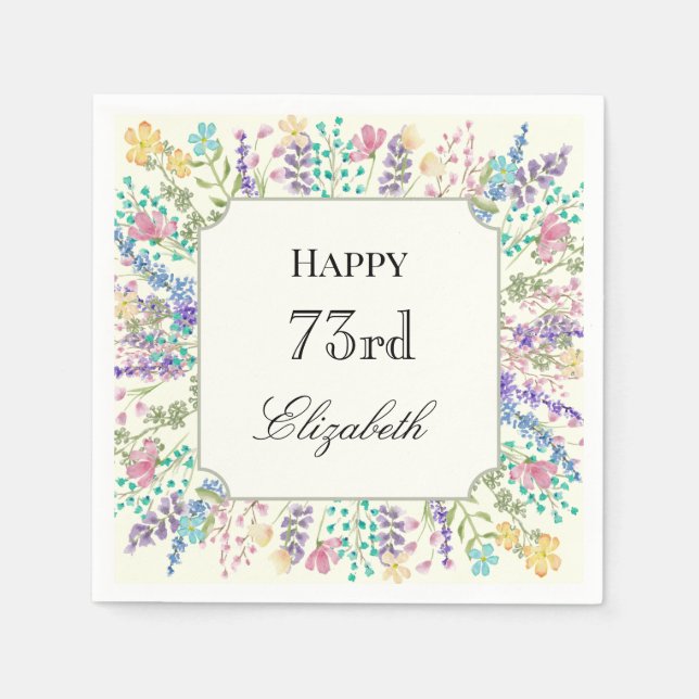 Colourful Floral 73rd Birthday Napkin (Front)