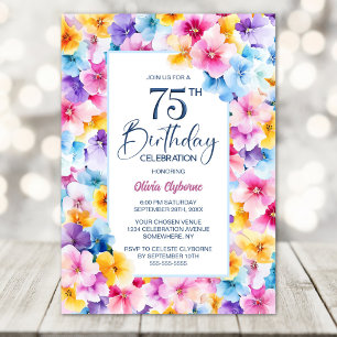 Colourful Floral 75th Birthday Party Invitation