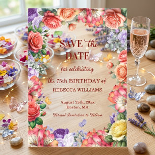Colourful Floral 75th Birthday Party Save the Date Acrylic Invitations