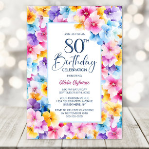 Colourful Floral 80th Birthday Party Invitation