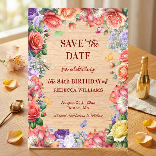 Colourful Floral 84th Birthday Party Save the Date Acrylic Invitations