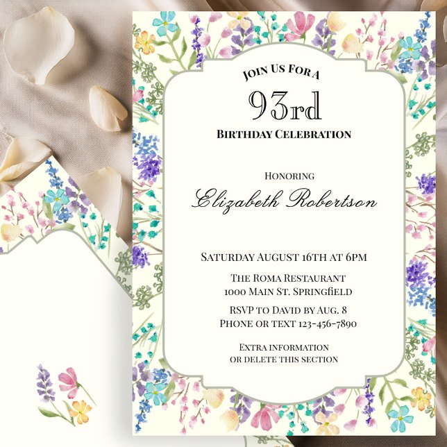 Colourful Floral 93rd Birthday Invitation (Creator Uploaded)