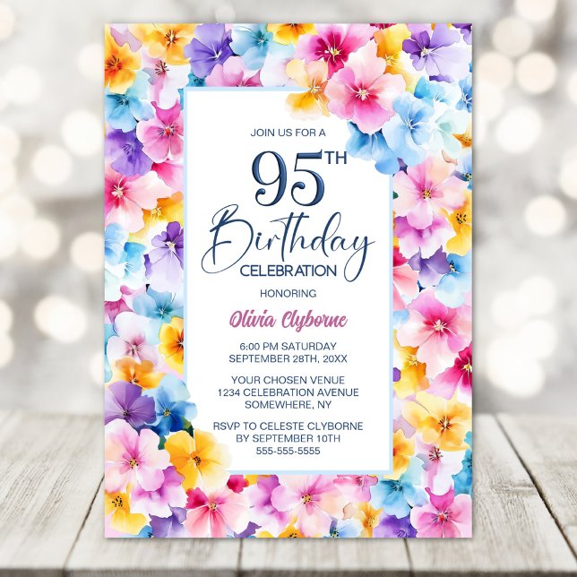 Colourful Floral 95th Birthday Party Invitation (Creator Uploaded)