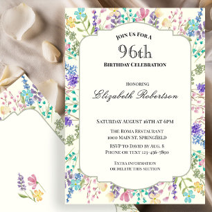Colourful Floral 96th Birthday Invitation