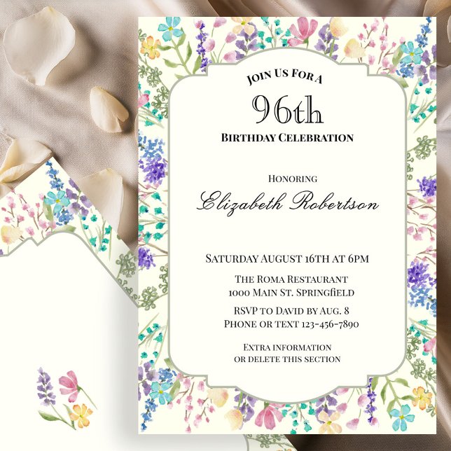 Colourful Floral 96th Birthday Invitation (Creator Uploaded)