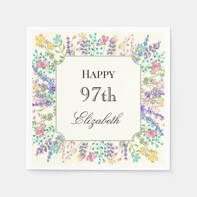Colourful Floral 97th Birthday Napkin (Front)