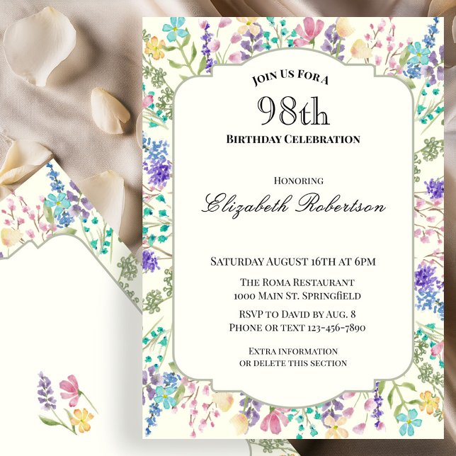 Colourful Floral 98th Birthday Invitation (Creator Uploaded)