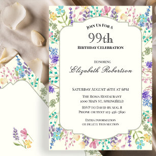 Colourful Floral 99th Birthday Invitation