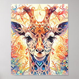 Colourful Floral Abstract Giraffe Art Poster