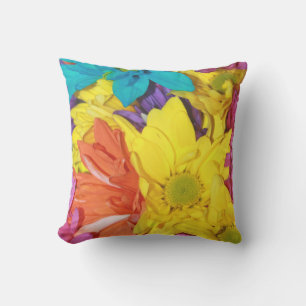 Colourful Floral Abstract Yellow Orange Flowers Ar Cushion