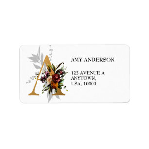 Colourful Floral Accents on GOLD Monogram A  Label