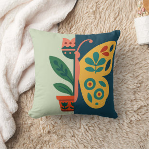 Colourful floral and butterfly split graphic desig cushion