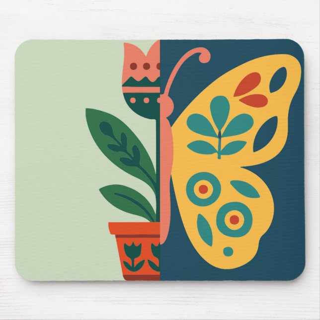 Colourful floral and butterfly split graphic desig mouse pad (Front)