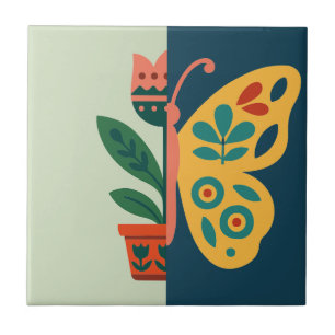 Colourful floral and butterfly split graphic desig tile