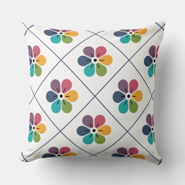 Colourful Floral and Diamond Pattern Cushion (Front)