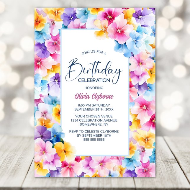 Colourful Floral Any Age Birthday Party Invitation (Creator Uploaded)