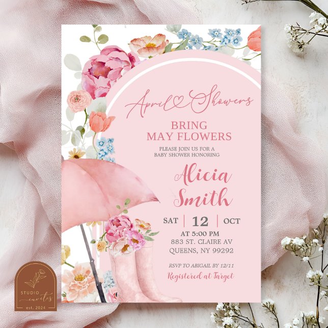 Colourful Floral April Umbrella Baby Shower Invita Invitation (Creator Uploaded)