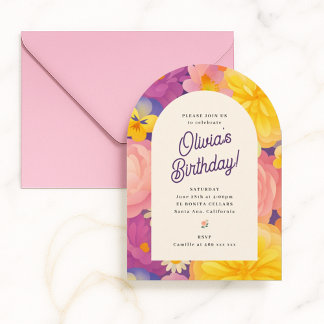 Colourful Floral Arch Birthday Invitation