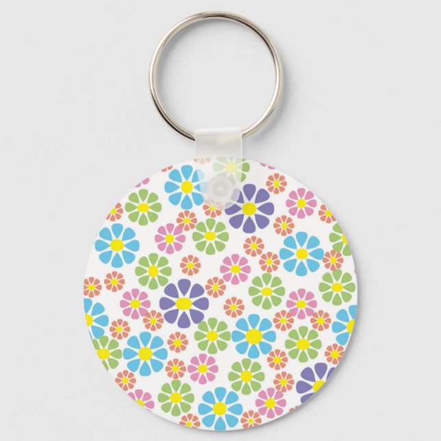 Colourful floral art pattern design key ring (Front)
