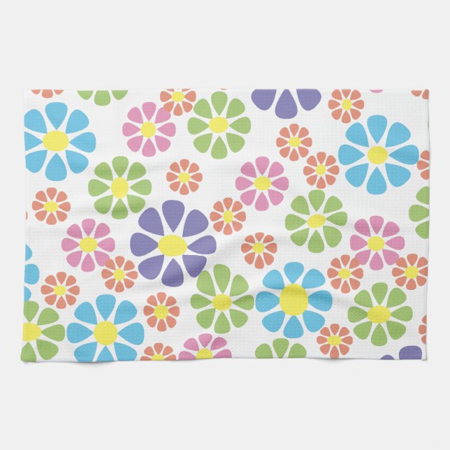 Colourful floral art pattern design tea towel (Horizontal)