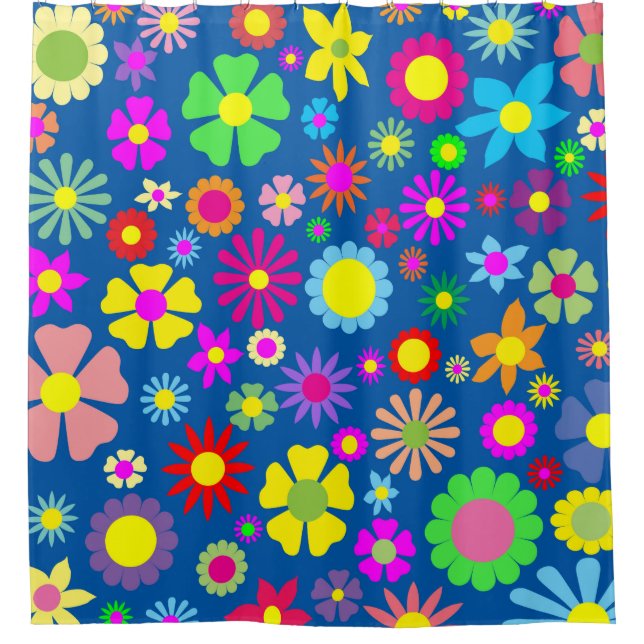 Colourful floral art shower curtain (Front)
