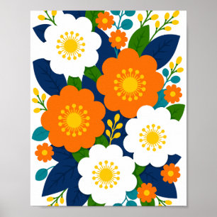 Colourful Floral Art with Orange & White Blossoms Poster