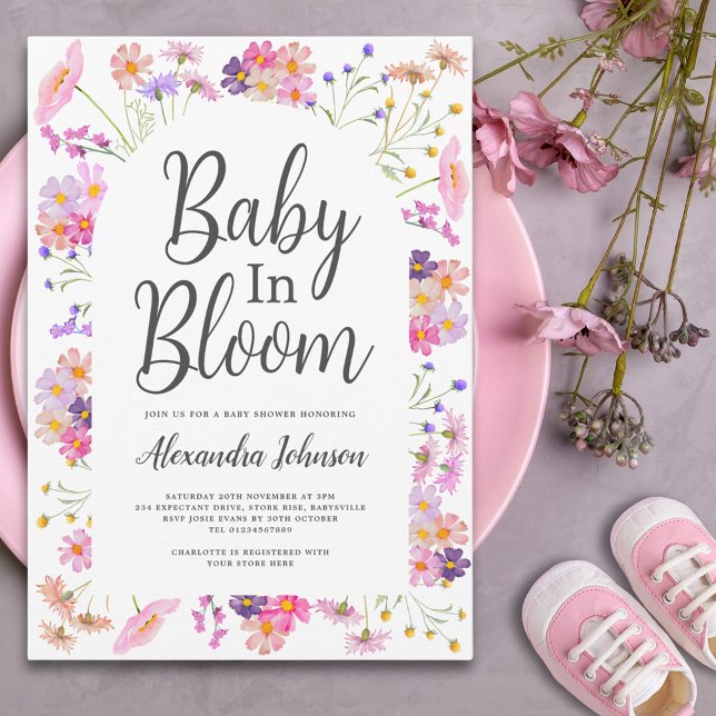 Colourful Floral baby in bloom Baby Shower Invitation (Boho chic wildflower baby shower invitation )