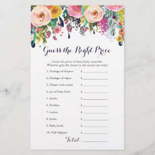 Colourful Floral Baby Shower Price Right Game Card