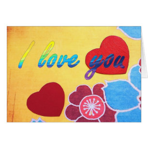 Colourful Floral Background Red Heart I love you