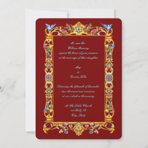 Colourful Floral Baroque Bluebird Frame Wedding Invitation
