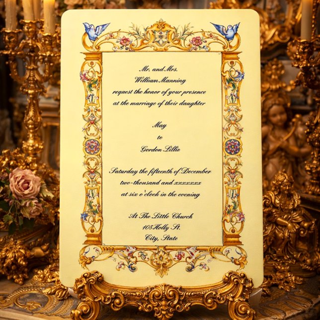 Colourful Floral Baroque Bluebird Frame Wedding  Invitation (Creator Uploaded)