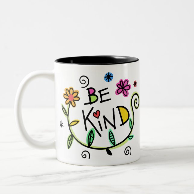 Colourful Floral  | Be Kind Two-Tone Coffee Mug (Left)