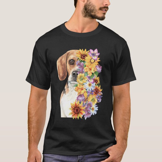 Colourful Floral Beagle Mum Flower Sunflower Dog L T-Shirt (Front)