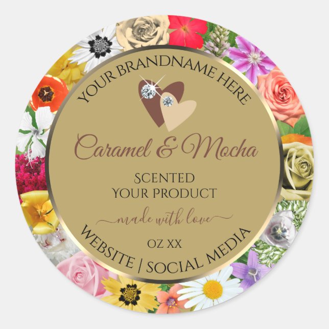 Colourful Floral Beige Product Labels Hearts Jewel (Front)