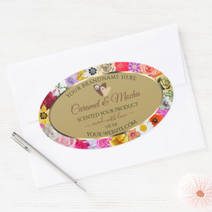 Colourful Floral Beige Product Labels Hearts Jewel