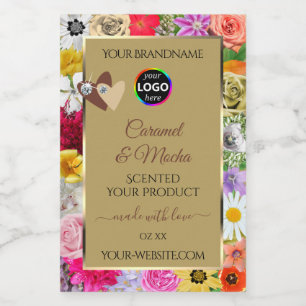 Colourful Floral Beige Product Labels Hearts Logo