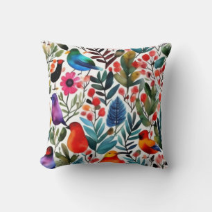 Colourful floral birds cushion