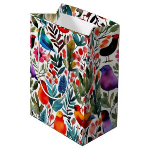 Colourful floral birds medium gift bag