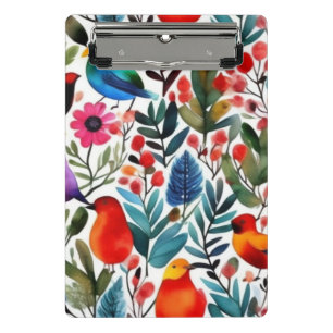 Colourful floral birds mini clipboard