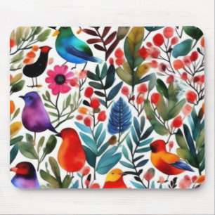 Colourful floral birds mouse pad