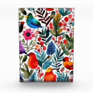Colourful floral birds photo block