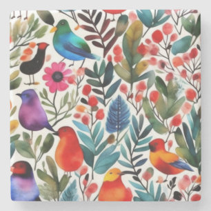 Colourful floral birds stone coaster