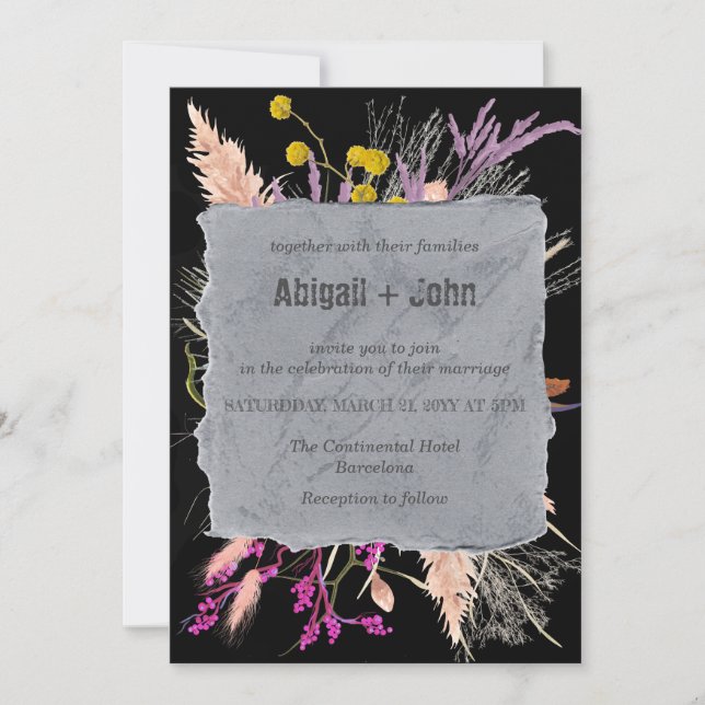Colourful Floral black background classic border Invitation (Front)