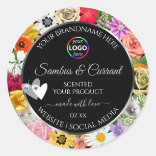 Colourful Floral Black Product Labels Hearts Logo