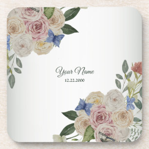 Colourful Floral Blue Butterfly Green Wedding Part Coaster