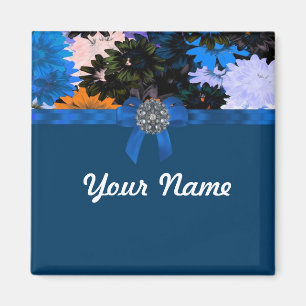 Colourful floral & blue magnet