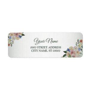 Colourful Floral Blue Wedding Party Return Address