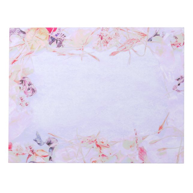 Colourful floral border petals flowers pink notepad (Front)
